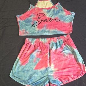 Colorful Tie-Dye Crop Top and Shorts Set